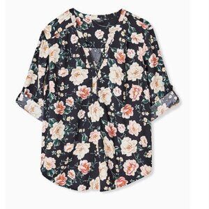 Torrid Black Floral Harper Pullover Satin Blouse